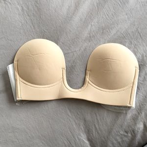 Strapless, backless, deep cut bra